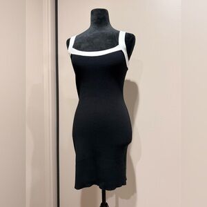 Lulu's Elegant Black Midi Dress with White Accents